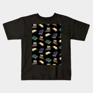 Book Lovers Pattern-Black Kids T-Shirt